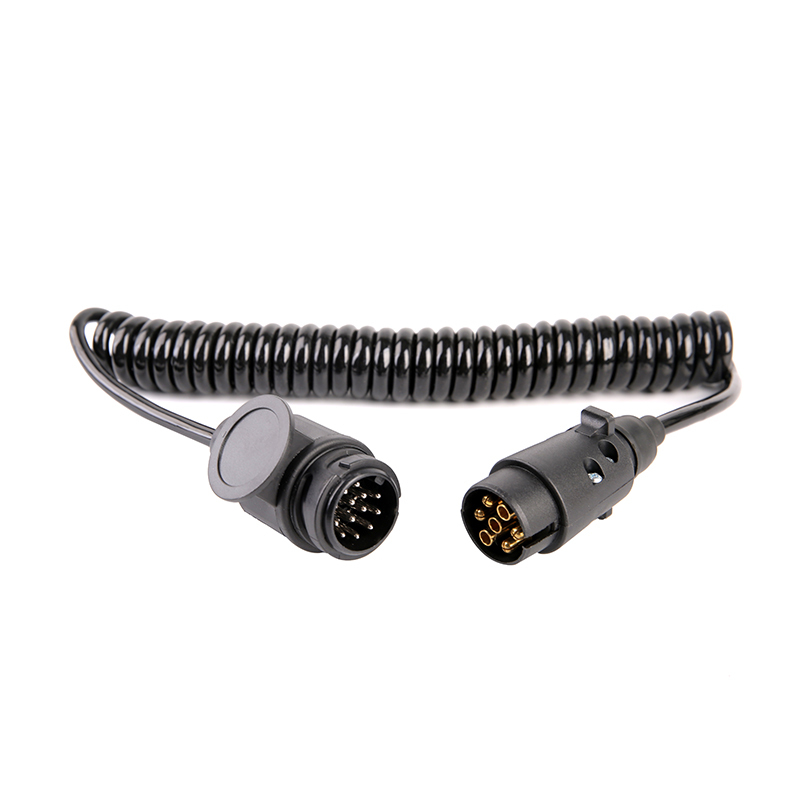 7Pole Black PU Spiral Coil, 2Plugs JH003, JH008, CableLwngth 1m,2m,3m.....JH020-C